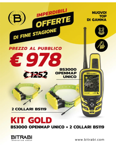 BSPLANET GPS SATELLITARE OPENMAP UNICO BS3000 KIT GOLD 2 COLLARI BS119